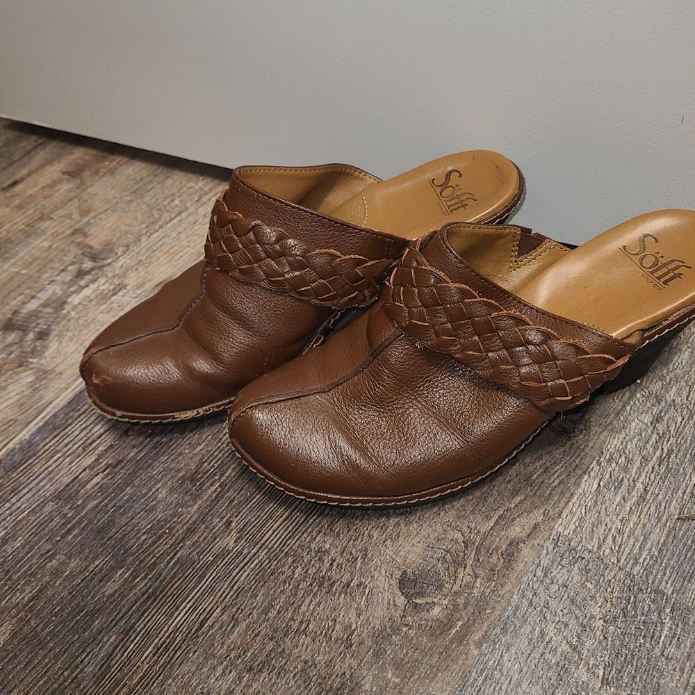 Sofft Brown Leather Slip On Clogs